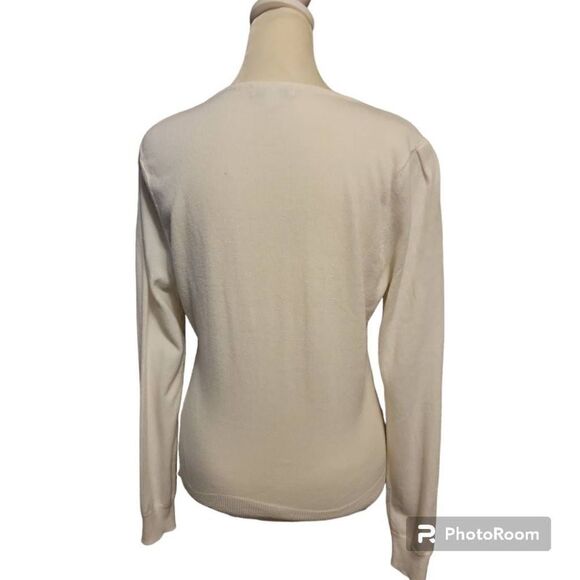 New York & Company Women's White Button Up Sweater with Black Lace Size Medium - Picture 4 of 6